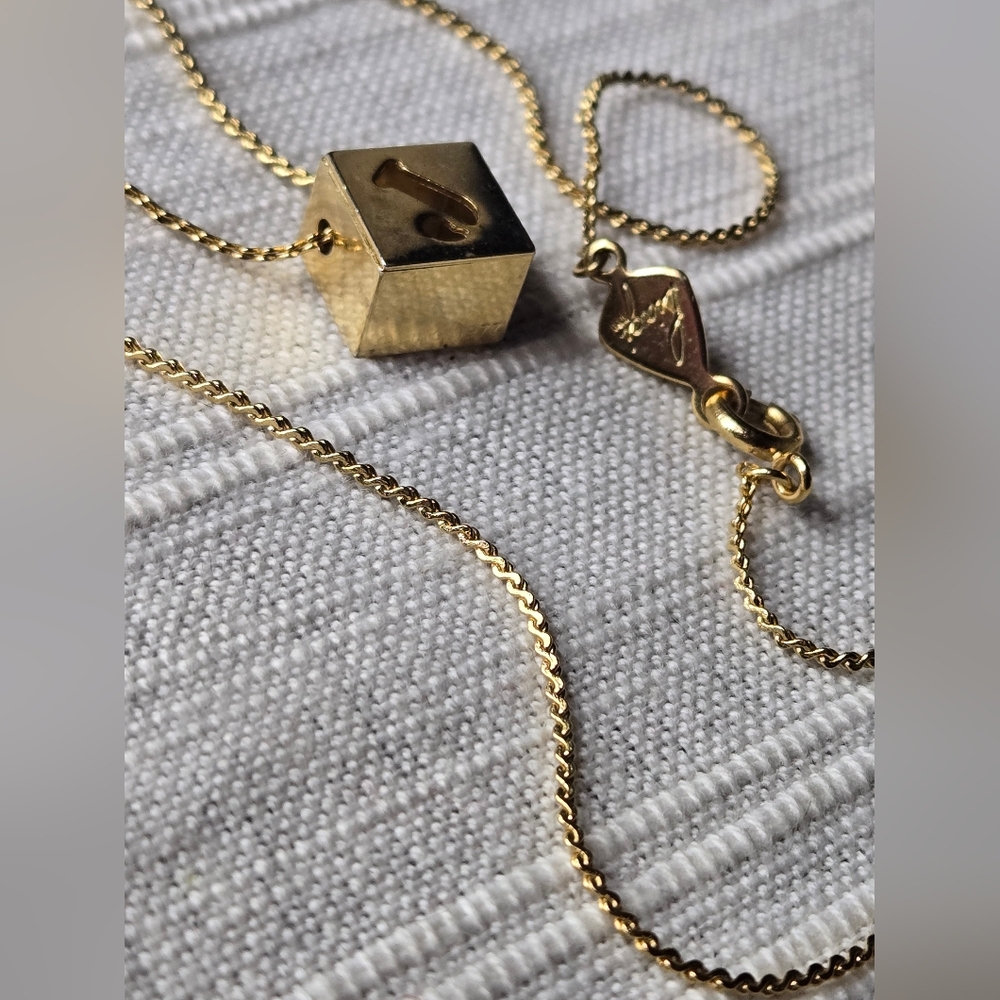 Vintage - Biagi Intial "J" Pendant Necklace Old Stock 1977 Cube Design